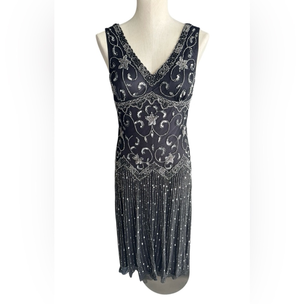 Sequin Beaded Long Jkara Milkmaid Style Gown Dress size Medium